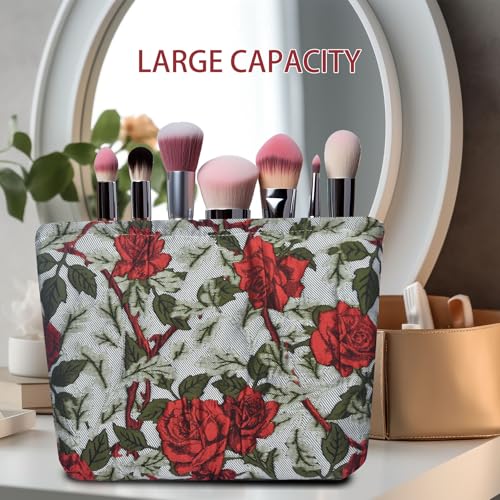 KeYaMee Large Capacity Travel Makeup Bag & Floral Cosmetic Pouch