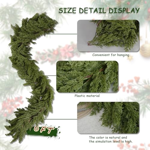 6ft Faux Cedar Garland - Real Touch Christmas Decor for Home & Holiday