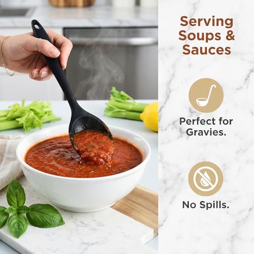 Silicone Cooking Spoon Set - Heat Resistant Slotted & Solid Spoons