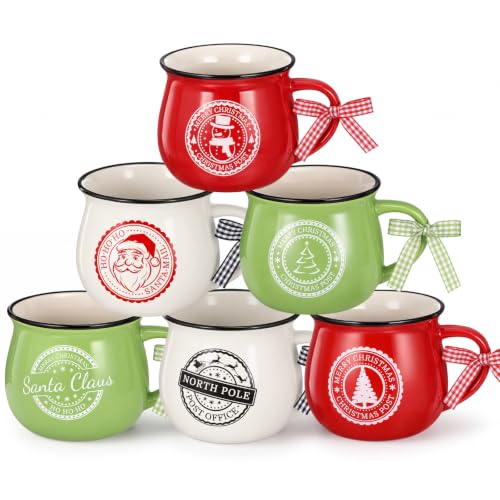 Sawysine Santa Style Christmas Coffee Mug Set - 6 Pack, 12 oz Ceramic Holiday Decor