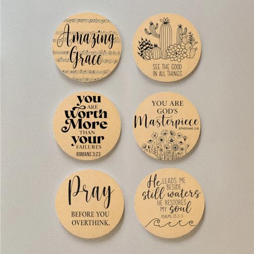 Inspirational Cork Coaster Set with Holder - 6 Round Absorbent Coasters