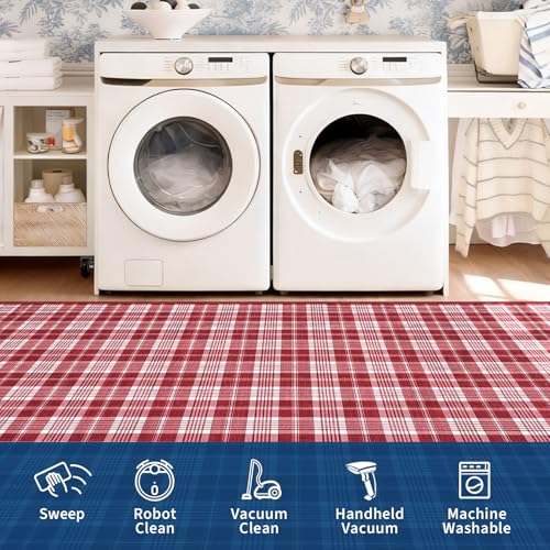Christmas Red & White Large 8x10 Washable Area Rug - Festive Living Room Decoration