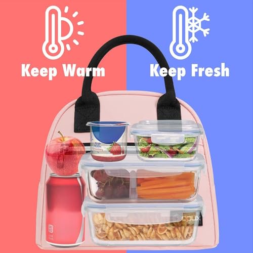 OPUX Insulated Lunch Bag Tote for Women and Kids, 12-Can Cooler, Light Pink