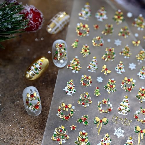 PSBRBAD 5D Embossed Gold Christmas Nail Art Stickers & Decals