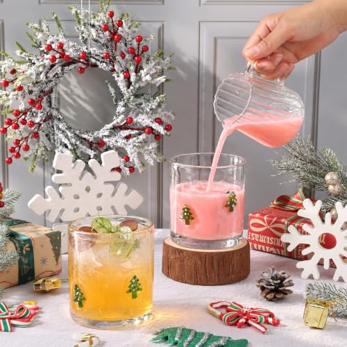 Christmas Tree Icon Juice Glasses - 14 oz Set with Festive Holiday Design - Tree Variation