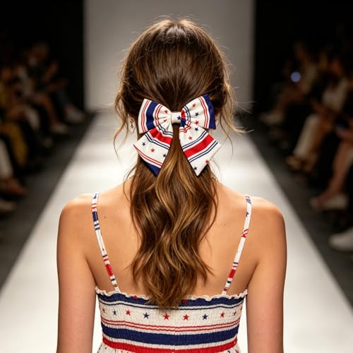 Patriotic Red White & Blue Hair Bow Clip for Women