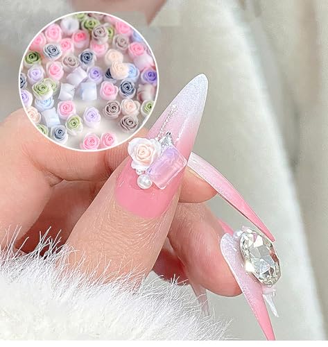 MOLILON 150pcs 3D Flower Nail Charms Resin Gradient Rose Manicure Decors