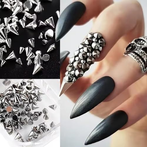 Punk Bullet Rivet Nail Charms 3D Cone Metal Studs for DIY Nail Art
