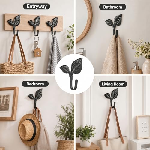Leaf-Shaped Iron Wall Hooks - 4 Pack Decorative Coat Hooks