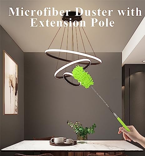 ZdyCGTime 4 Pack Microfiber Dusters with Non-Slip Handle, Detachable Washable Heads, Extendable for Car, Home, Office Cleaning (Green)