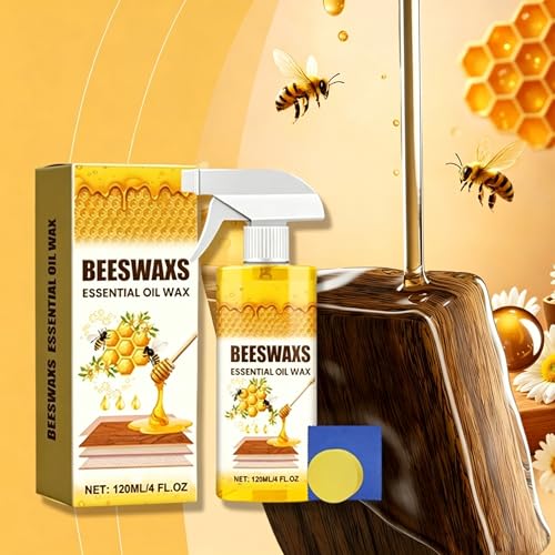 Beeswax Wood Polish Spray - Natural Furniture Cleaner with Sponge & Towel