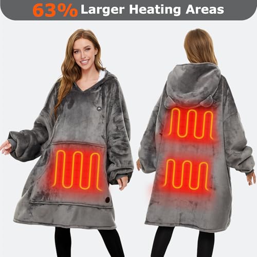 Gray Heated Wearable Blanket Hoodie - Cordless Electric Hoodie for Cold Weather