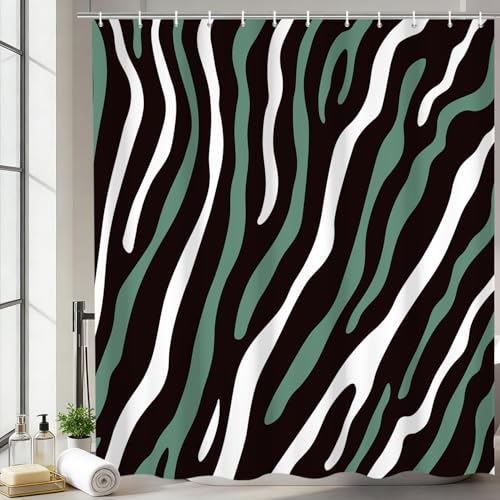 Modern Abstract Green and Black Striped Shower Curtain, 72x72 Inch