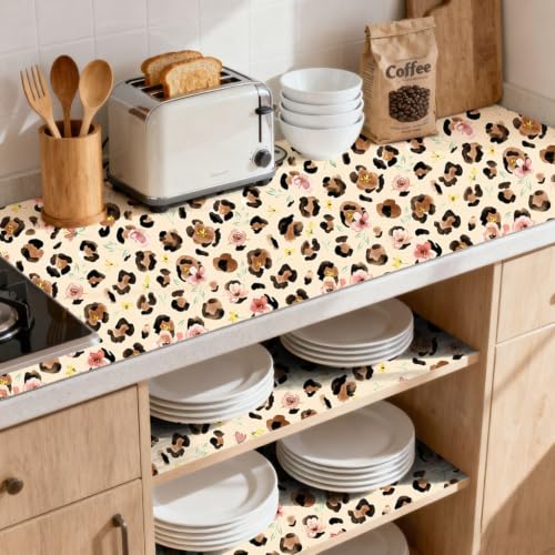 HAOKHOME Floral Leopard Shelf Liner - Peel and Stick Waterproof Vinyl Roll