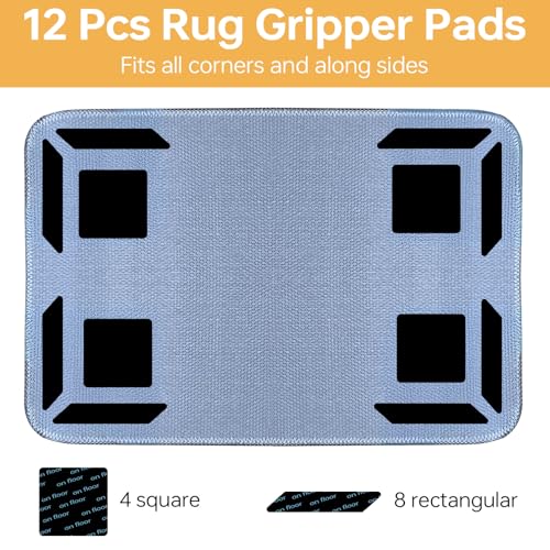 12 Pcs Non-Slip Rug Gripper Tape for Hardwood Floors - Reusable & Washable