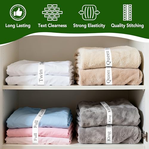 20 Pack Elastic Bed Sheet Organizer Bands with Size Labels - Combo