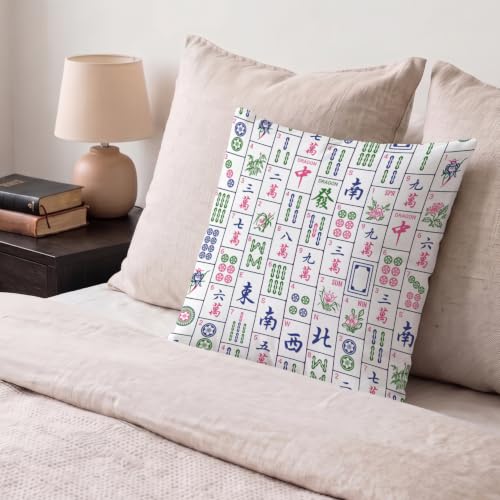 Mahjong Tiles Throw Pillow Cover 18x18, Soft Flannelette Decorative Case