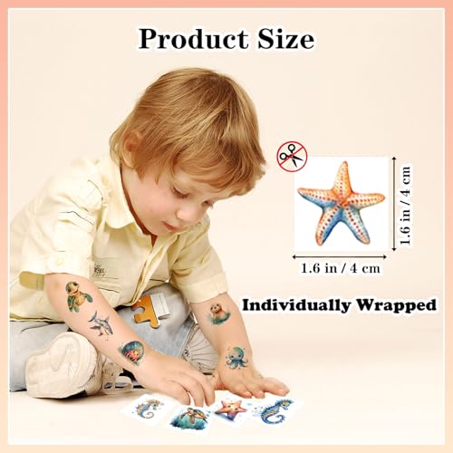 Ocean Animals Temporary Tattoos for Kids - 102 Pcs Waterproof Sea Creature Stickers for Birthday Party Favors