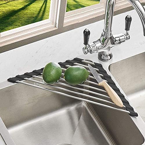 Triangle Dish Drying Rack - Roll-Up Stainless Steel Sink Drainer