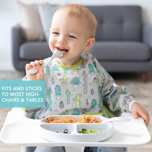 Bumkins Silicone Suction Plate for Toddlers - Divided Grip Dish, Marble