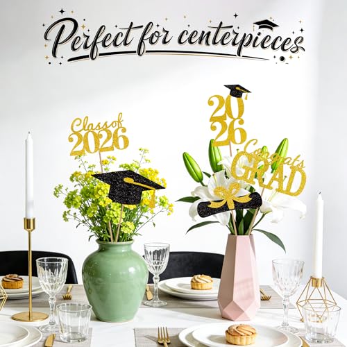 20Pcs Black Gold Graduation Centerpieces for Class of 2026
