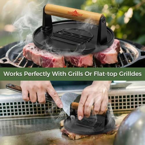 XUDAKAIXIN 7.1" Cast Iron Smash Burger Press - Heavy-Duty Grill Tool for BBQ & Indoor Cooking