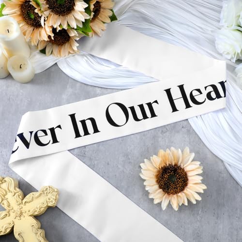 Funeral Sash Ribbon - Forever in Our Hearts - 58x4" White Memorial Wreath