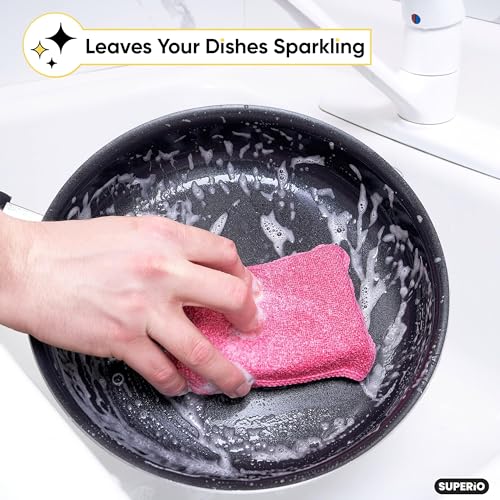 Superio Microfiber Scrubbing Sponge - Red Extra Power Kitchen Dish Sponge 1 Pack
