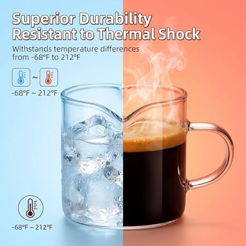 Farielyn-X 5oz Double Spout Espresso Cups Set of 2 - Clear Glass Coffee & Dessert Cups