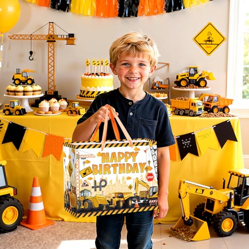 Large Yellow Dump Truck Birthday Gift Bag with Tissue Paper