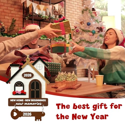 New Home Wooden Ornament with House & Key Design - Housewarming Gift