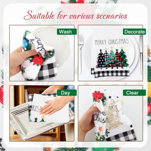 2Pcs Black White Buffalo Plaid Xmas Trees Christmas Dish Towels - Rustic Kitchen Decor