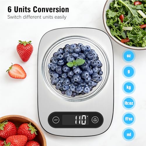 QFEISETH 11lb Digital Food Scale - White Stainless Steel Kitchen Scale with Tare Function & Backlit LCD