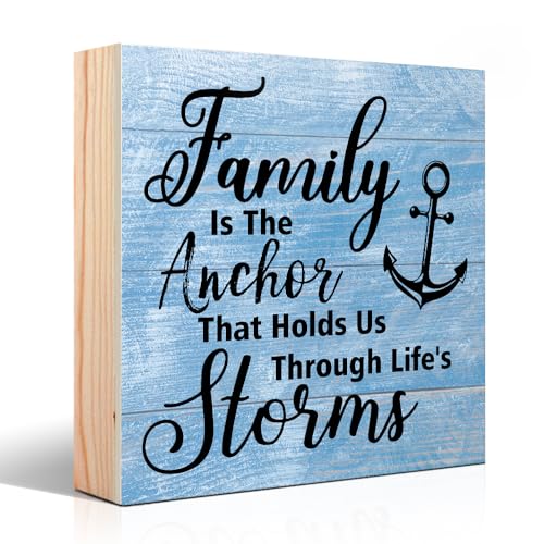 Family Is The Anchor That Holds Us Through Life's Storms Wooden Sign - Farmhouse Nautical Decor, Anchor Variation