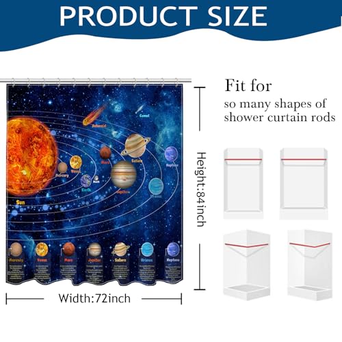 Mocsicka Outer Space Shower Curtain, 72 x 84 Inch Galaxy Science Bath Decor