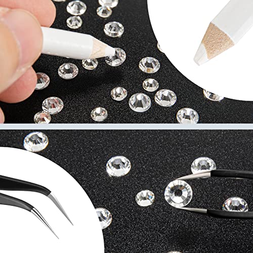 Clear Glass Rhinestones 2000pcs 6 Sizes Flat Back Gems with Tweezer & Wax Pencil