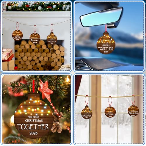 Our First Christmas Together 2025 Ornament - 3" Rustic Photo Frame
