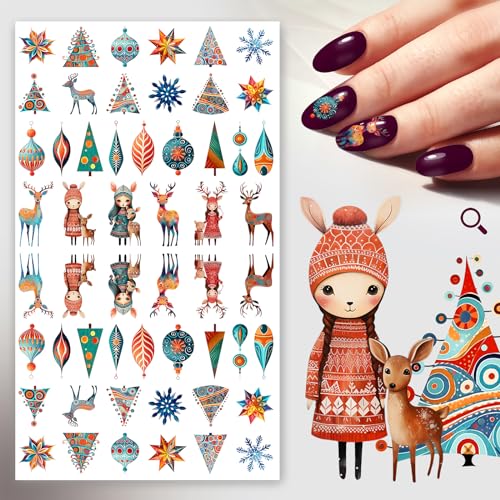 Flonz Vintage Christmas Deer Nail Stickers Decals 5 Sheets