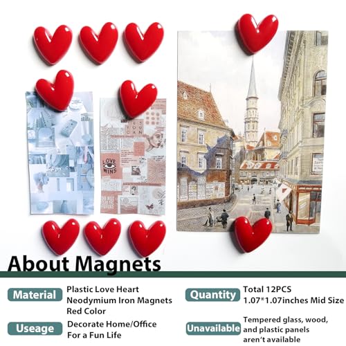12PCS Heart-Shaped Refrigerator Magnets Set - Cute Red Decor