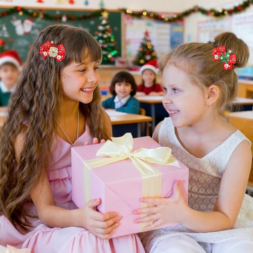 Christmas Hair Bows 6 PCS 3 Inch Grosgrain Ribbon Holiday Clips for Kids
