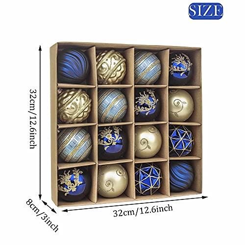 Blue and Gold Christmas Ornaments Set - Shatterproof Holiday Tree Decorations, 2-Pack