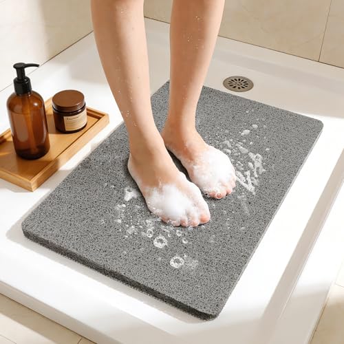 Joyhalo 24x17 Inch Grey Non-Slip Shower Mat with Loofah Texture