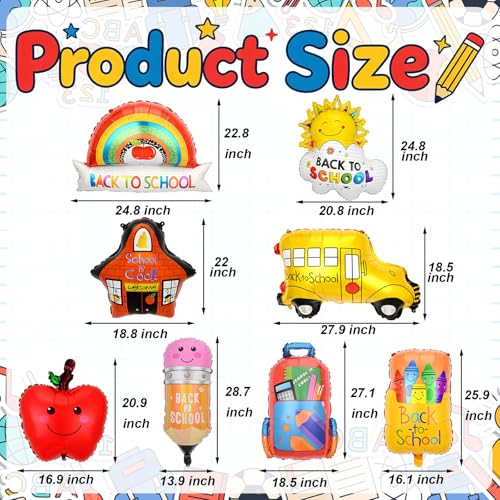 9Pcs Back to School Foil Balloon Set - School Bus, Pencil & Crayon Decor (3)