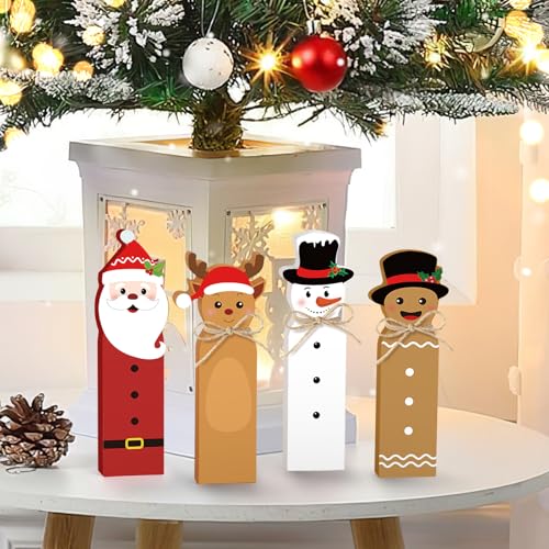 Christmas Noel Wooden Block Sign Xmas Tiered Tray Decor Santa Snowman Reindeer - Xmas