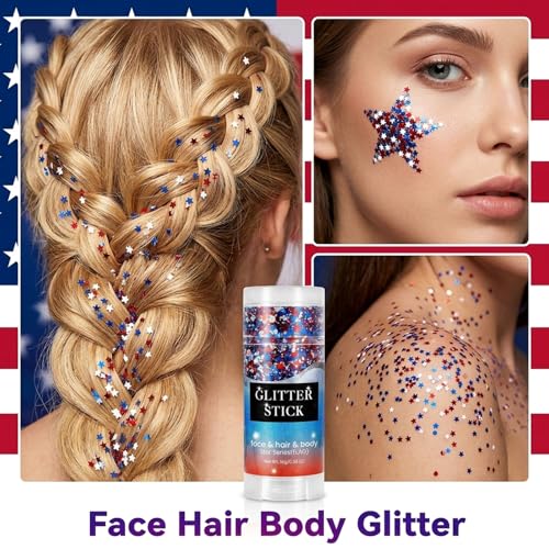 Patriotic Face and Body Glitter Tattoos 2-Piece Set for 4th of July