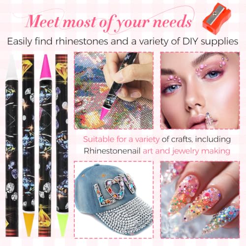 Fzuee 4-Pack Rhinestone Picker Tool Wax Dotting Pen Set with Sharpener
