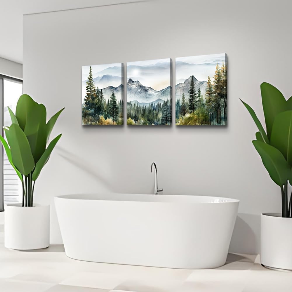 MHARTK66 Wall Art - Modern Abstract Mountain Forest Landscapes - 3 Piece Framed Canvas Prints for Living Room & Office Decor