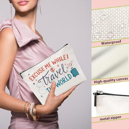 Travel Makeup Bag for Women - Portable Cotton Linen Cosmetic Pouch