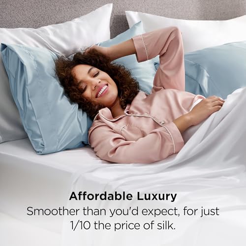 Bedsure Satin Pillowcases Queen Set of 2 - Silky Stone Blue Covers
