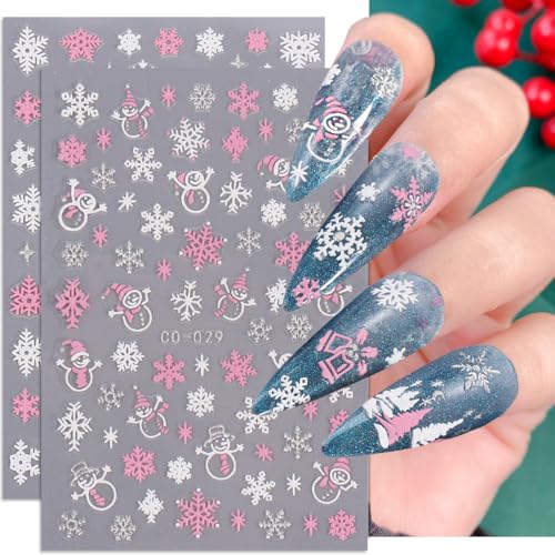 5D Embossed Christmas Nail Art Stickers - 8 Sheets Winter Snowflake Decals